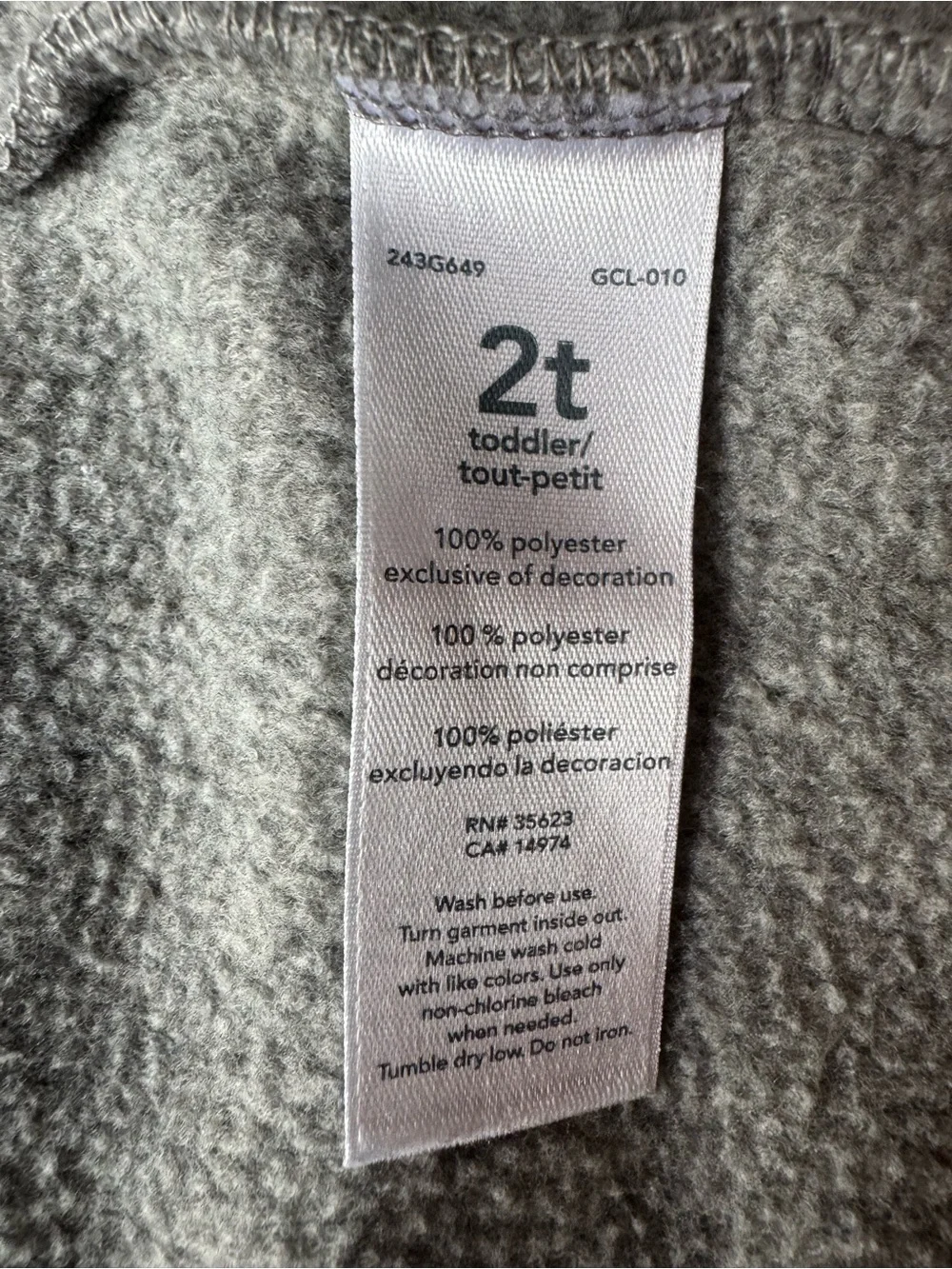 Carter’s Toddler Fleece Jacket Size 2T Gray Full Zip Lightweight Zip-Up